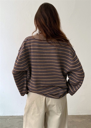 Adanne stripe polo bluse Beige/Bordeaux Boii Studios